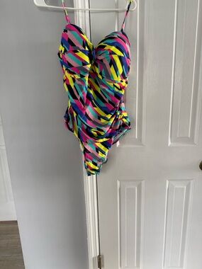 RELLECIGA Neon Multicolor Striped One-Piece Swimsuit - Pink, Yellow, Blue